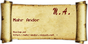 Mahr Andor névjegykártya
